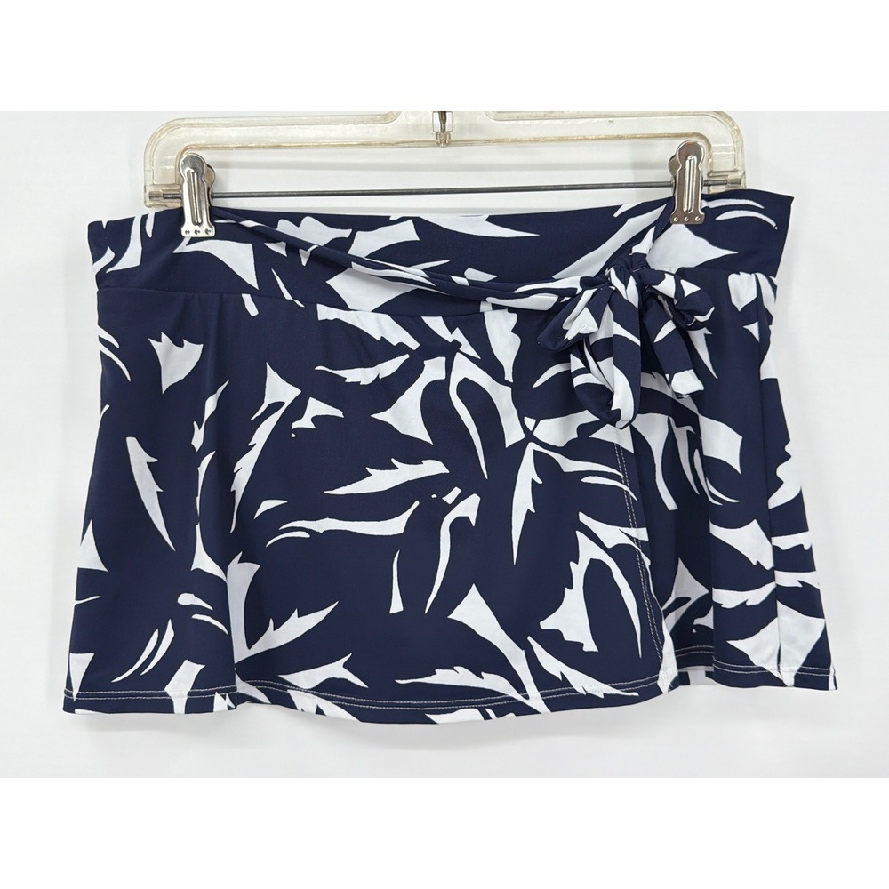 Tommy Bahama Navy White Tropical Leaf Print Swim Skirt Side Tie Large TSW31320B
